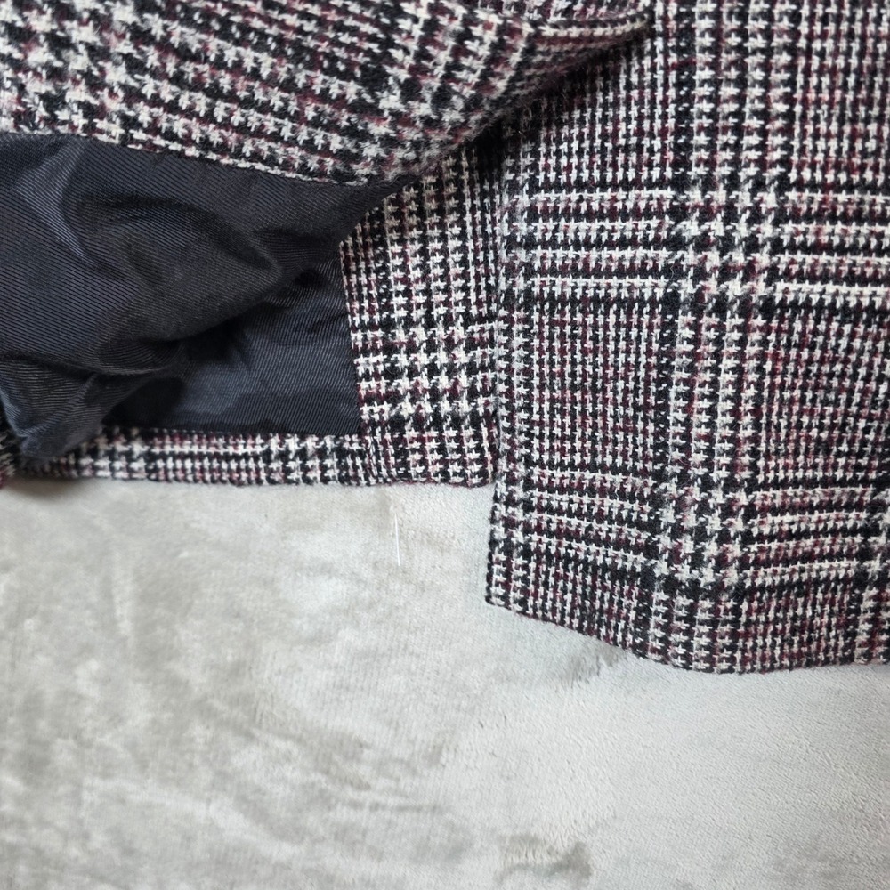 Veronica Beard Cutaway Up-Collar Plaid Dickey Blazer Wool Blend Burgundy gray 4 - Picture 10 of 11